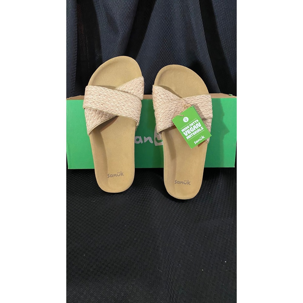 Sanuk Women's Tan & Natural Crisscross Slide Sandals - Neutral Woven Straps